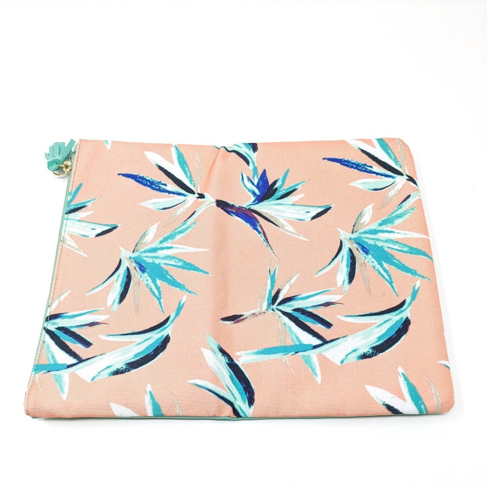 Rachel Pally Reversible Foldover Clutch Tropical Palm Leaves Zip Mint Pink - Picture 4 of 6